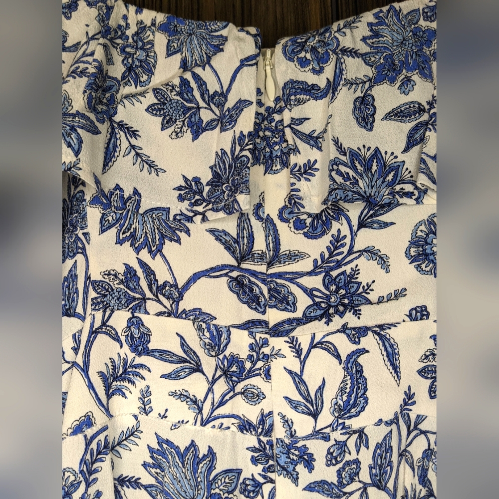 LOFT Blue and White Jumpsuit Romper Ruffled Neckline, 0 - Picture 6 of 11